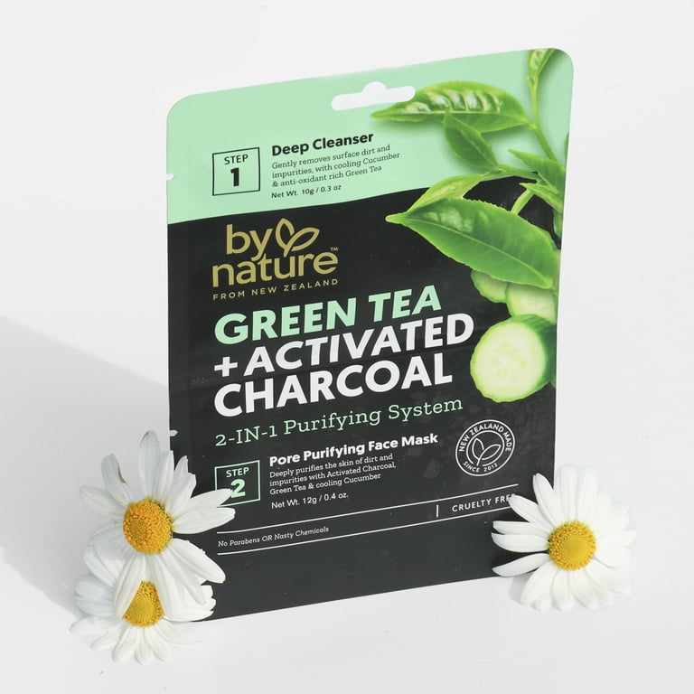 By Nature Green Tea Activated Charcoal 2pc Mask Kit for Deep Pore
