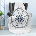 thumbnail image 4 of Maritime Soft Flannel Fleece Blanket, Monochromatic Design of Windrose Compass Adventure Simple Graphic Print, Cozy Plush for Indoor and Outdoor Use, 60" x 80", Navy Blue and White, by Ambesonne, 4 of 5