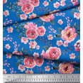 thumbnail image 2 of Soimoi Blue Cotton Jersey Fabric Leaves & Camellias Floral Print Sewing Fabric Yard 58 Inch Wide, 2 of 3