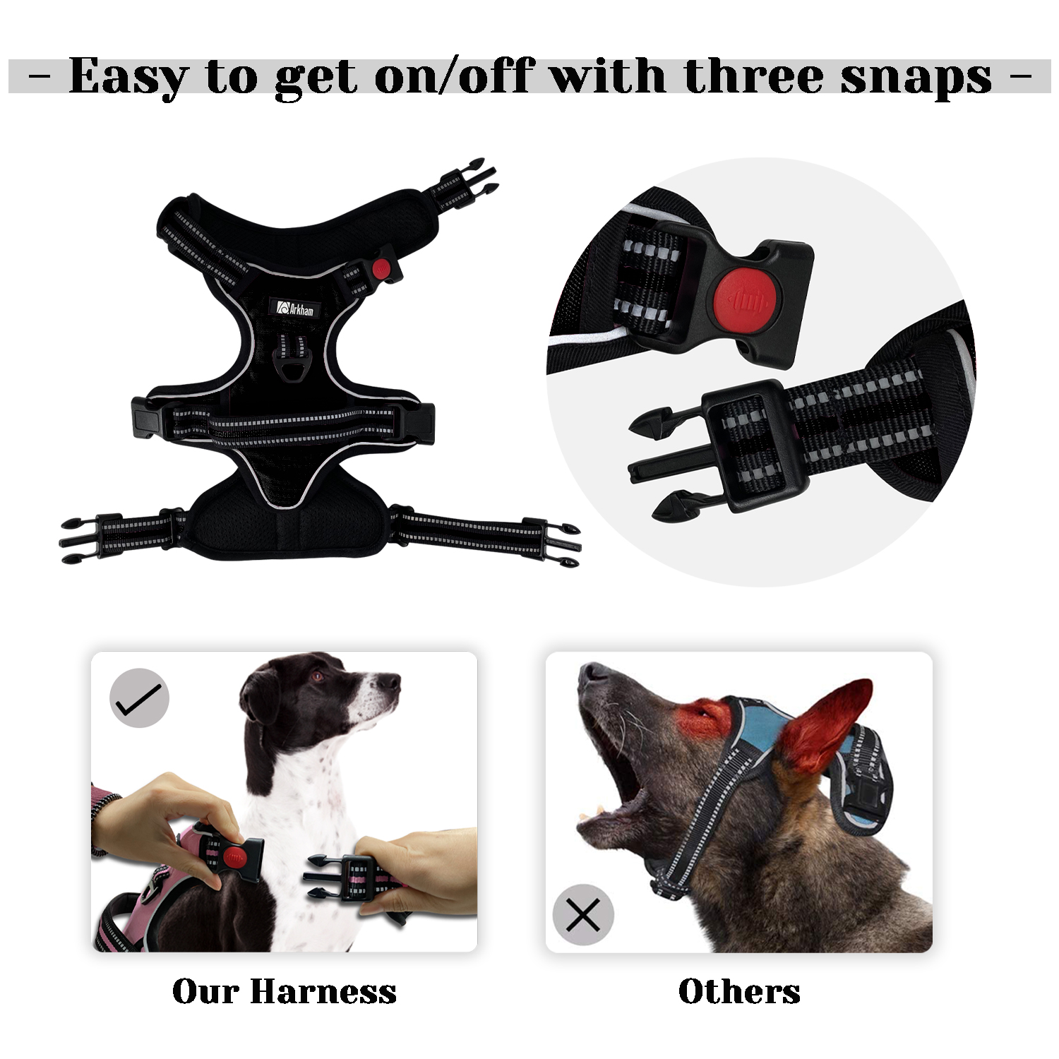 Astarin No-Pull Dog Harness with Handle, Large Black photo 7