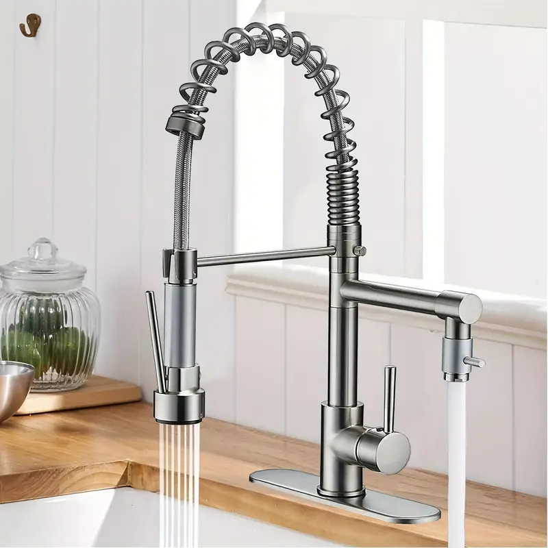 Senlesen Brushed Nickel Kitchen Sink Faucet Pull Down Spray Tap W/Plate