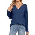 thumbnail image 2 of Womens Tops solid Color Long Sleeve Shirts V Neck Casual Loose Fit T Shirts Fall Tops Outfits Clothes 2024, 2 of 8