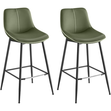 VASAGLE Bar Stools Set of 2, Bar Height Bar Stools with Back, Ergonomic Backrest, Synthetic Leather, Metal Legs, 28.7-Inch Tall Stools for Kitchen Island Home Bar, Forest Green