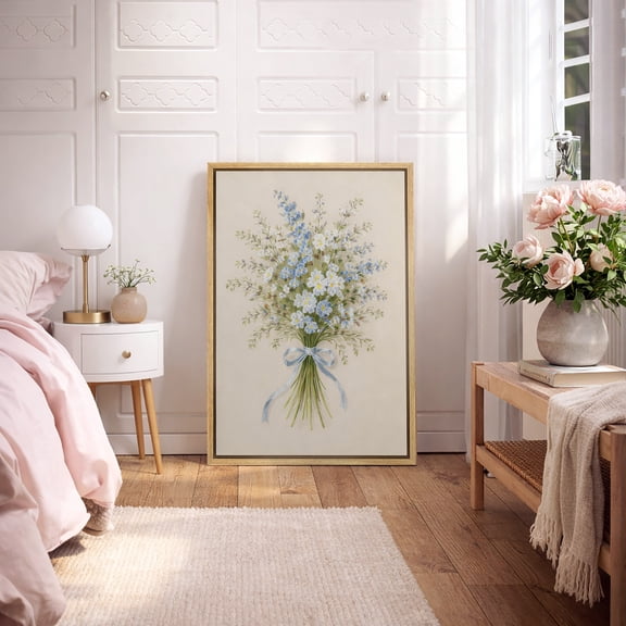 Framed Canvas Wall Art Wildflower Bouquet Print for Living Room Decoration - 16"x24" NATURAL