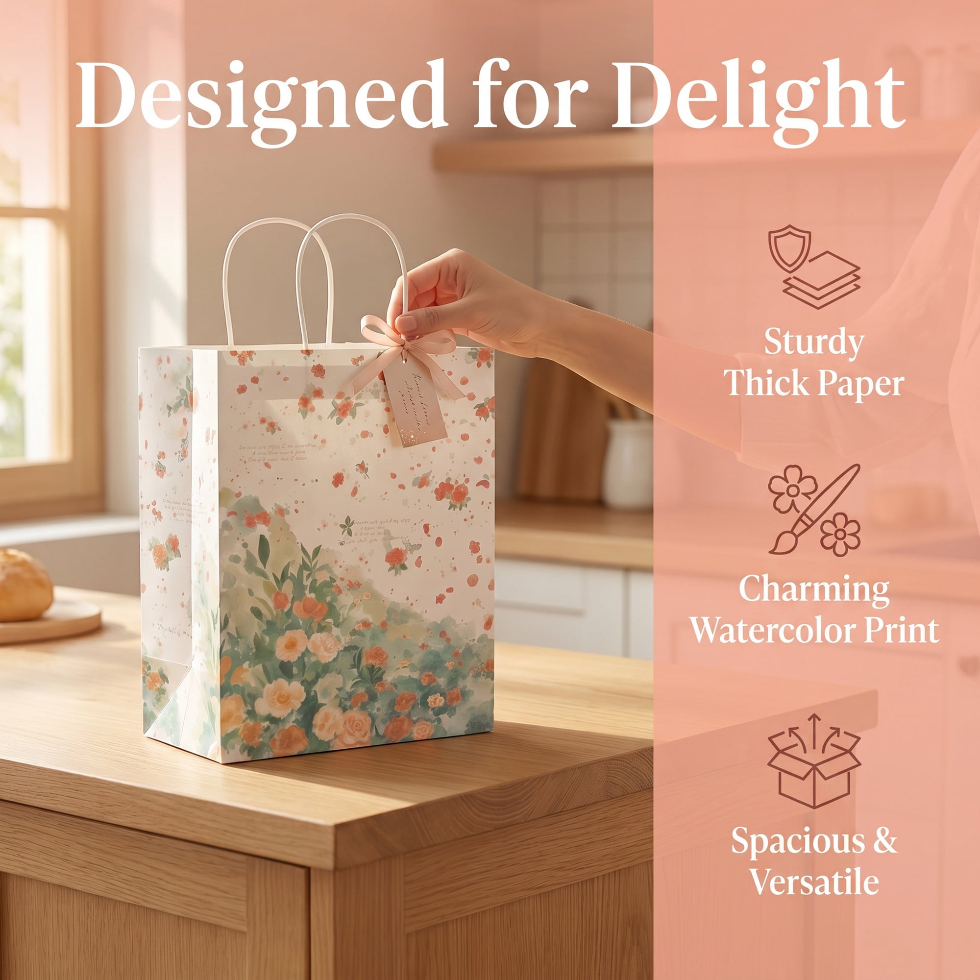 Unique Bargains 6Pcs Thick Cartoon Paper Gift Bags with Handles Rose 8.3" x 4.3" x 10.6"
