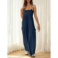 thumbnail image 4 of Jumpsuits for Women Spaghetti Strap Wide Leg Overalls Summer Rompers with Pockets Navy Blue S, 4 of 7