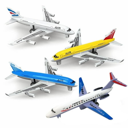 AUTERCO 4Pack Airplane Toys, Metal and Plastic Plane Pull Back Airplane Toys for 3 Years Old Boys Girls, Die Cast Aircraft Plane Models, Kids Play Vehicles Aeroplane Airplanes for Birthday Gifts