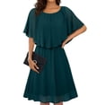 thumbnail image 3 of DYMADE Womens Summer Round Neck Short Sleeve Chiffon Ruffle Elegant Fit & Flare Dresses, 3 of 5