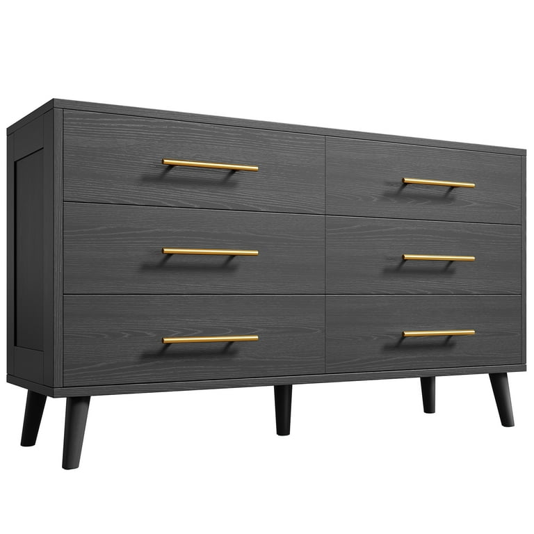 Elegant Modern Lofka 6-Drawer Double Dresser with Gold Handles, Black Storage Cabinet for Bedroom & Living Room - Walmart.com Elegant Modern Lofka 6-Drawer Double Dresser with Gold Handles, Black Storage Cabinet for Bedroom & Living Room - Walmart.com