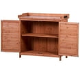 thumbnail image 6 of Outdoor Potting Bench, 39" Rustic Garden Console Table with 2-Tier Shelves and Side Hook, Wooden Workstation with Metal Tabletop Surface and 2 Doors for Park, Mudroom, Backyard, Orange, 6 of 7