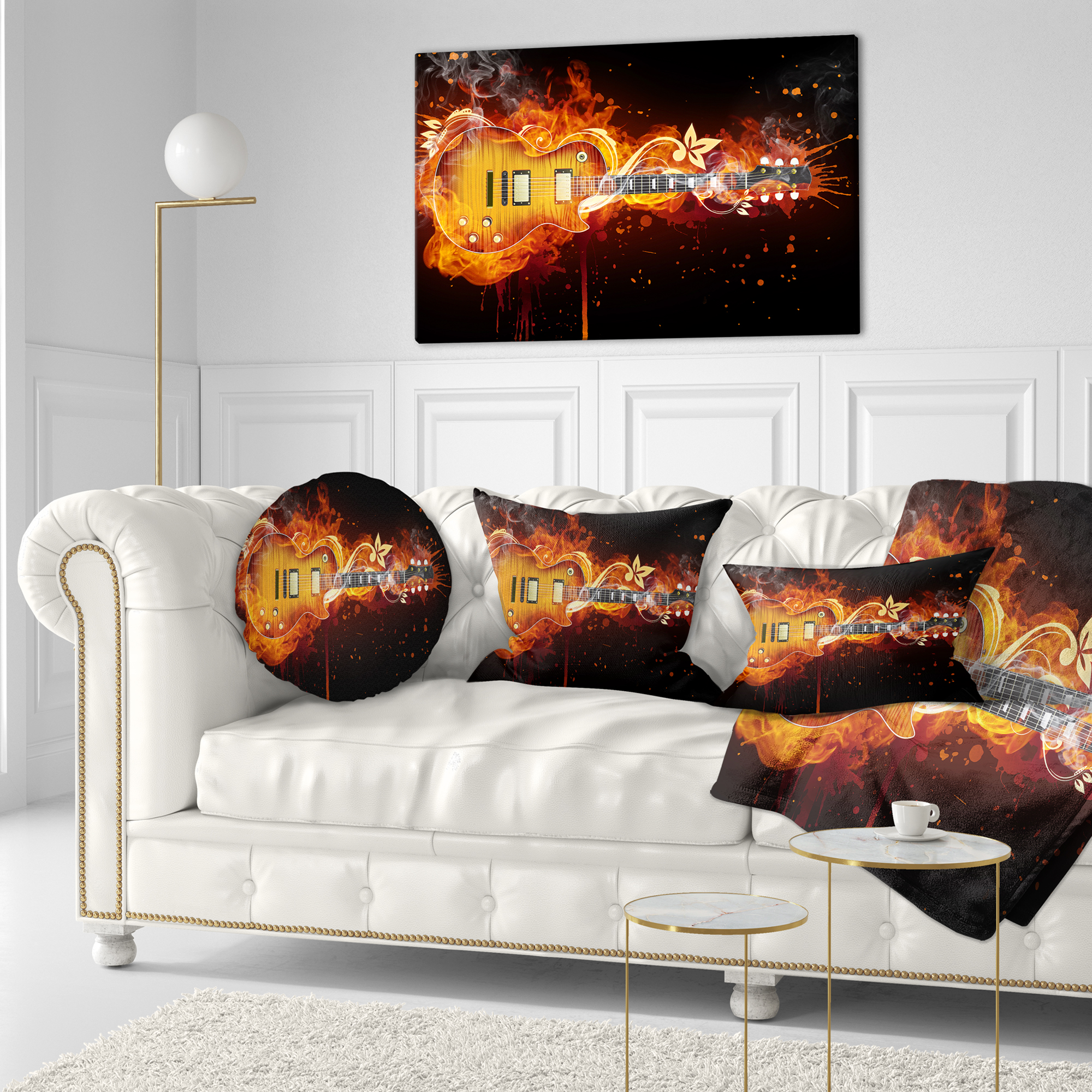 Designart Electric Guitar - Abstract Throw Pillow - 12x20