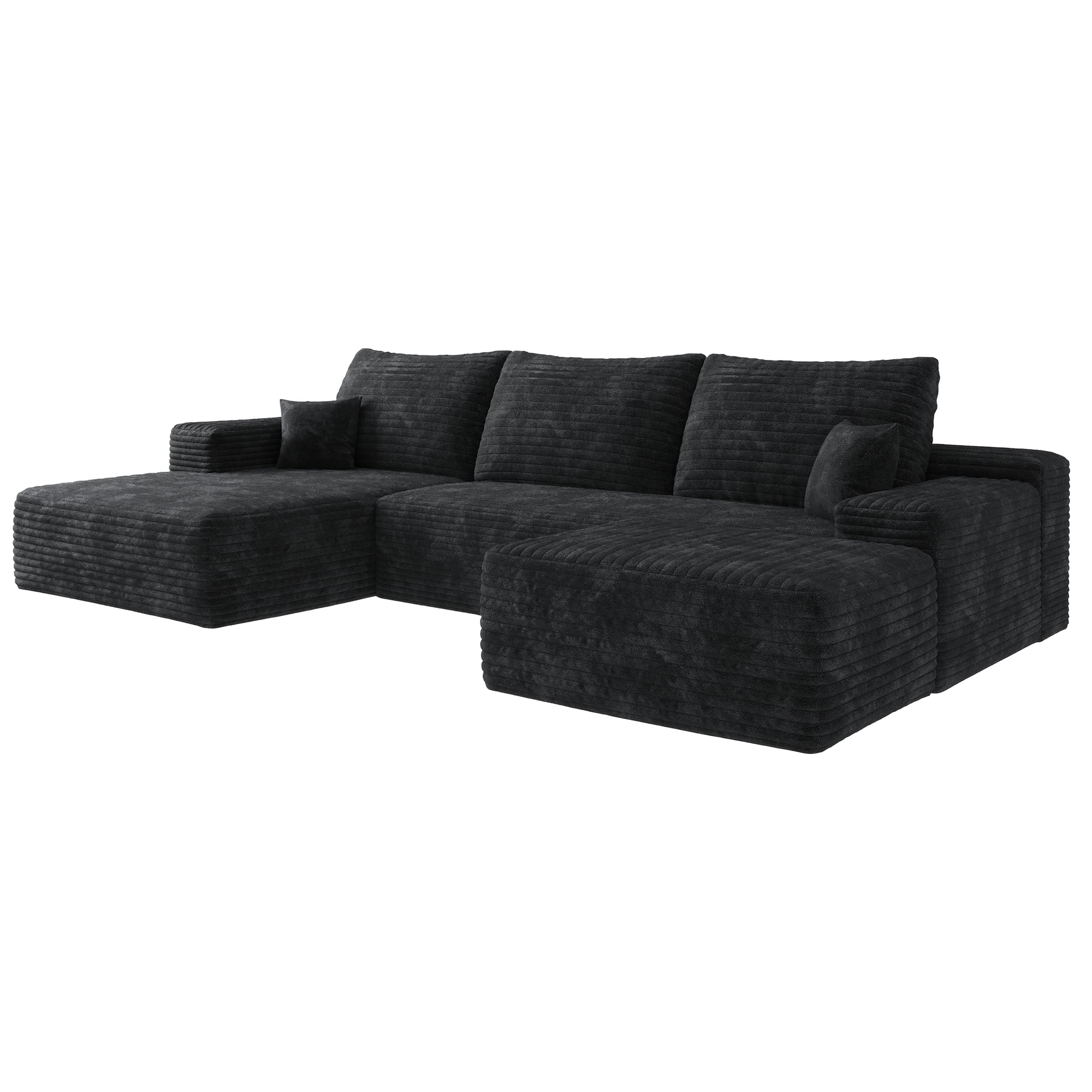 MAYEERTY 135" Cloud Sectional Couch Modern Modular Sofa for Living Room No Assembly Required, BLACK