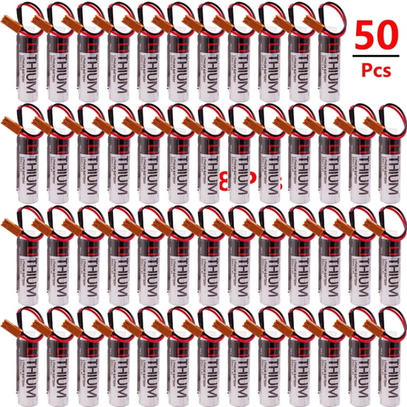 50Pcs ER6V/3.6V 2400mAh PLC Lithium Battery Compatible for Toshiba PLC Battery for M64 System with Brown Plug