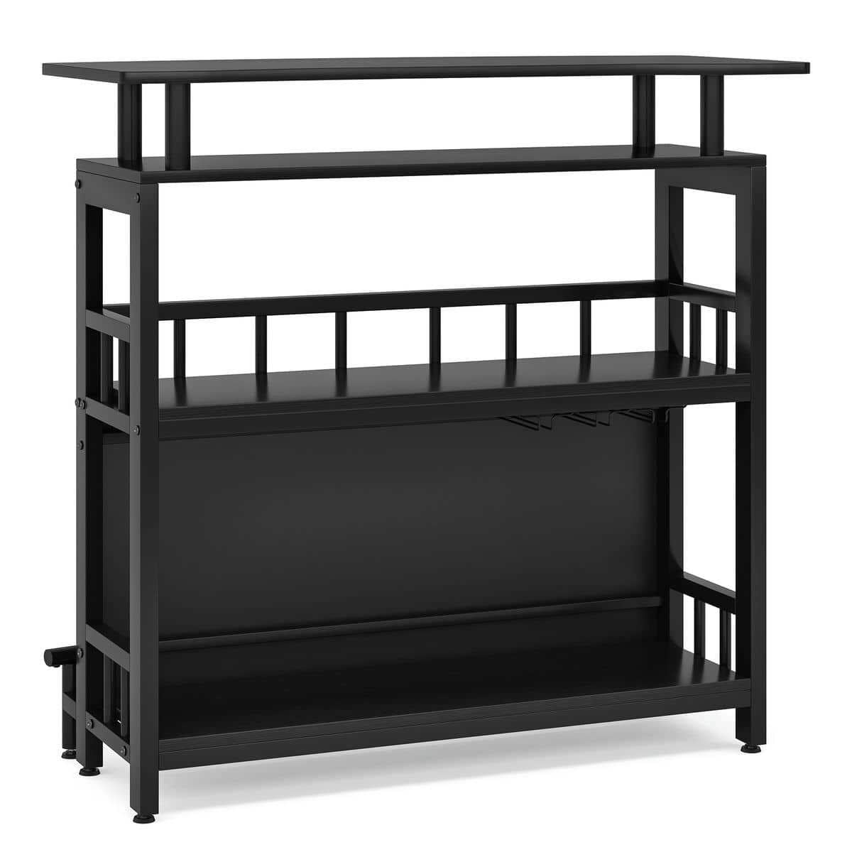 Spaco Multi-Functional Bar Unit, Bar Table with Metal Frame and Leather-Like Panel, Perfect for Indoor as Home, Bar, Kitchen, Black