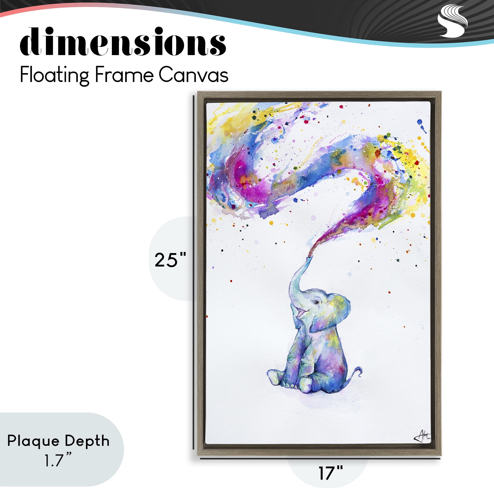 Stupell Industries Spring Elephant & Paint Splatter Brown Framed Floater Canvas Wall Art, design by Marc Allante
