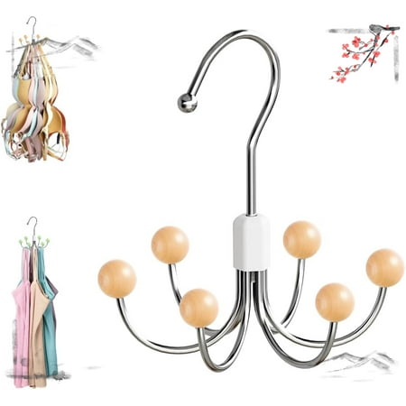 Multipurpose Space Saving Hangers for Closet  2025 360°Swivel Closet Hangers  Purse Organizer  Hat Holder  Belt Organizer  Tie Rack  Bra Hanger  Handbag Organizer  Scarf Hanger for Closet (4  Wood)