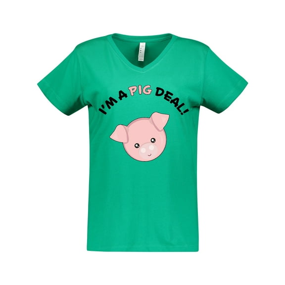 Inktastic I'm a Pig Deal cute pig pun Women's V-Neck T-Shirt