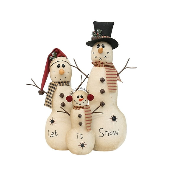 Christmas Snowman Family of Three Decoration, White Plush Dolls with Hat and Scarf, Holiday Winter Ornament for Fireplace, Table, Tree, Gift