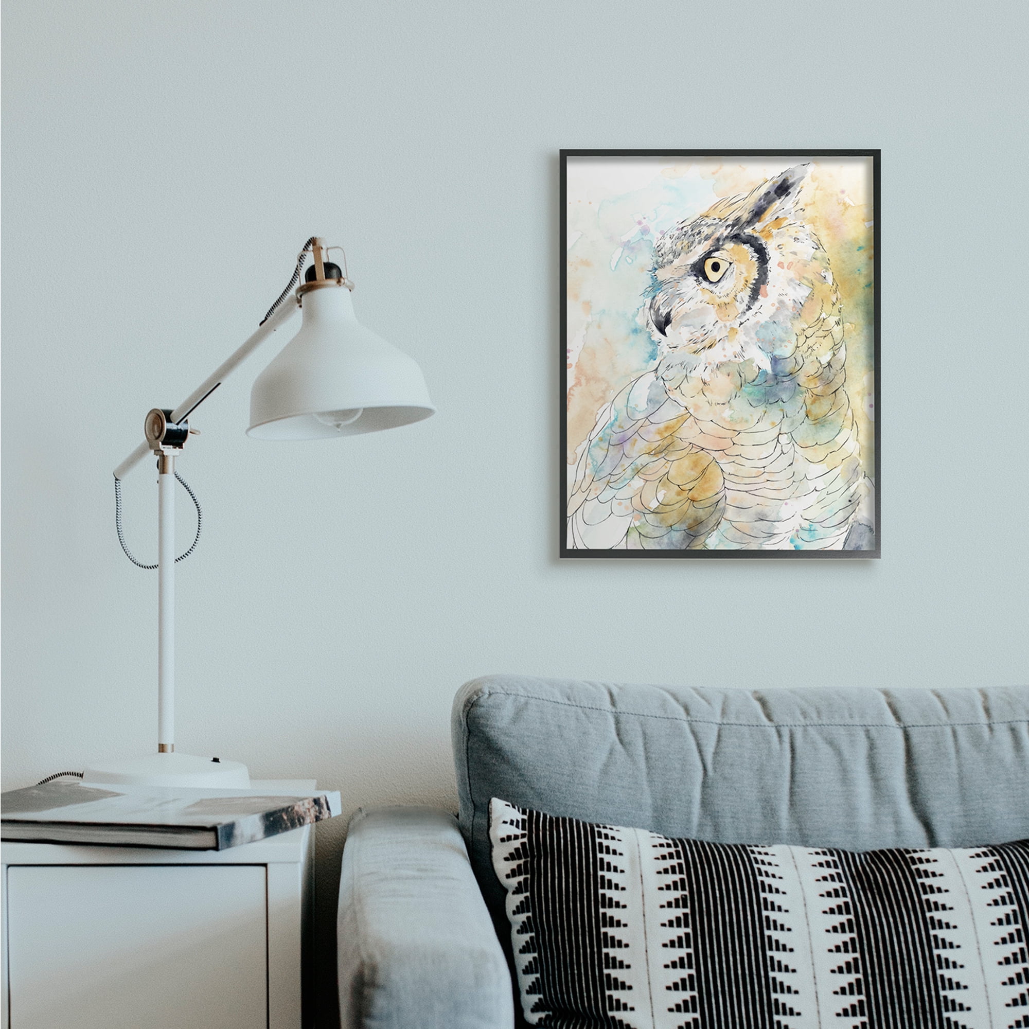 Stupell Industries Owl Side Eye Portrait Woodland Bird Watercolor Black Framed, 24 x 30, Design by Annie Warren