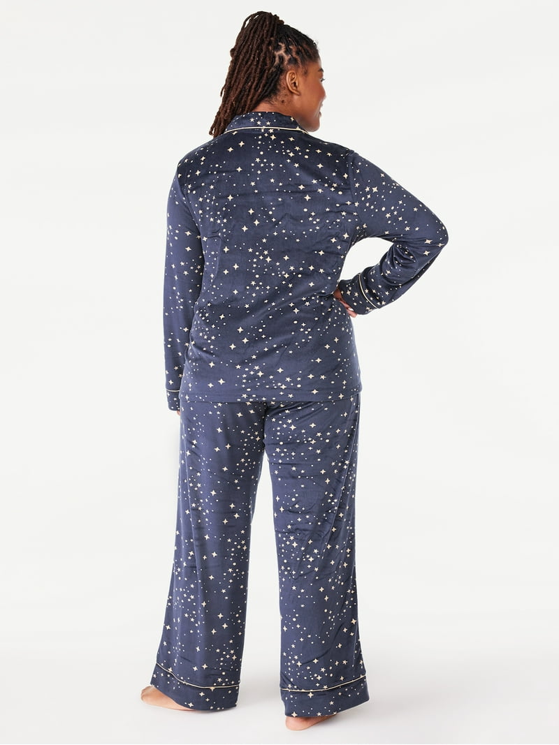 Joyspun Women's Stretch Velour Notch Collar Top with Pants