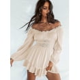 thumbnail image 1 of Women's Off Shoulder Long Sleeve Ruched Playsuit Ruffle Hem Jumpsuit Jumpsuit, 1 of 4