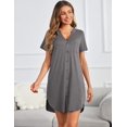 thumbnail image 2 of Ekouaer Women V-Neck Sleep Dress Short Sleeve Nightshirt with Split Hem Comfortable Nightgown, 2 of 6