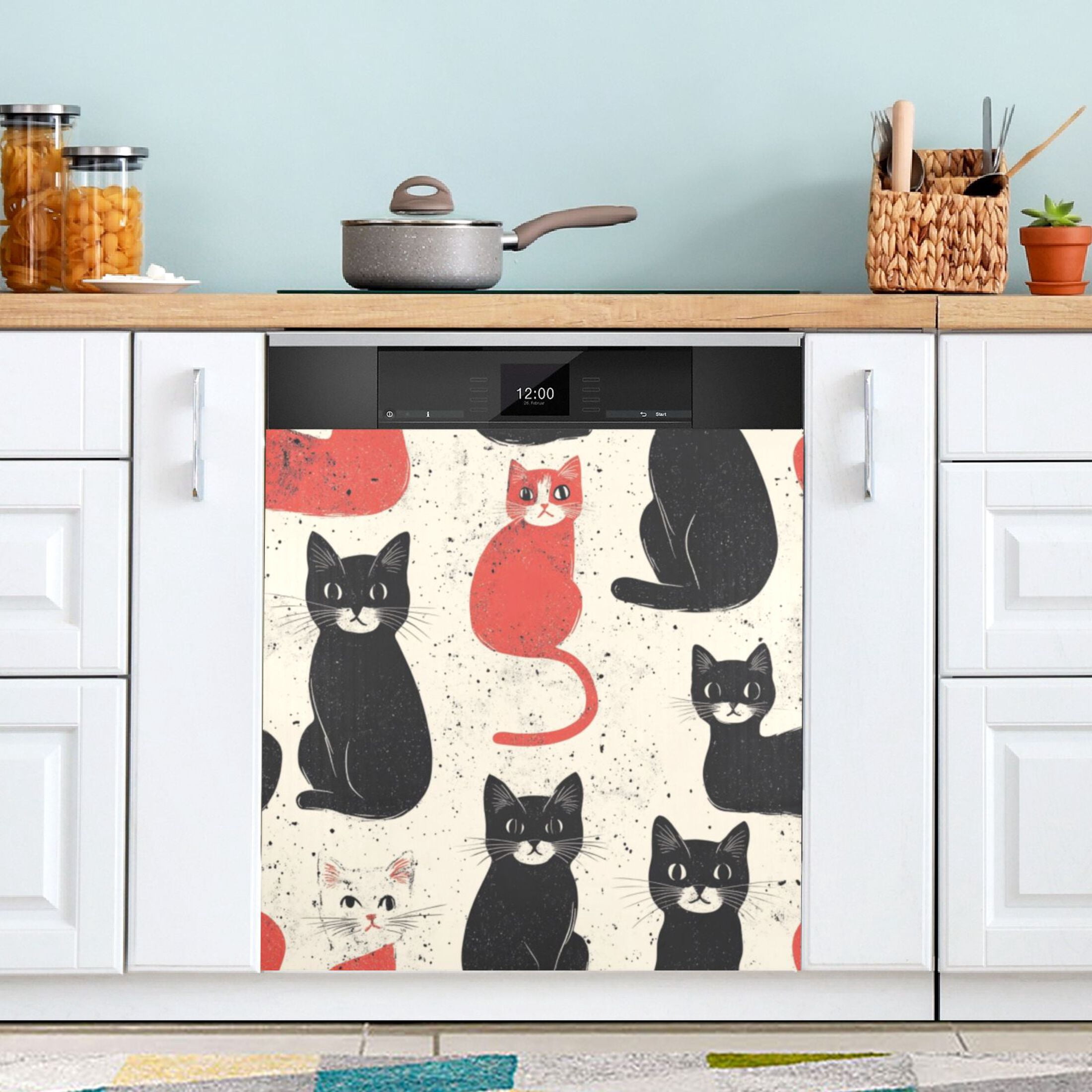 Dishwasher Magnetic Sticker 23x26 Inch Refrigerator Magnetic Sticker Washing Machine Magnetic Sticker Kitchen Panel Magnetic Sticker Home Decor Black Cat and Red Cat