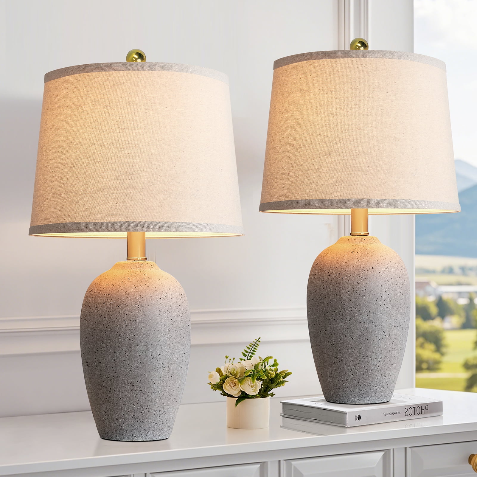 JUJUYUYOP 21"Ceramic Table Lamps Set of 2，Suitable for Living Rooms and Bedrooms, Modern Bedside Lamps with Bulbs Included