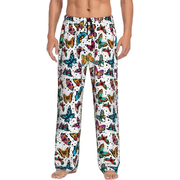 Fotbe Colorful Flying Butterflies Pantalones de Pijama para Hombre, Pantalones de Dormir, Pantalones de Casa con Cintura Ajustable y Bolsillos-Medium