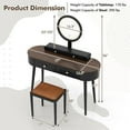 thumbnail image 3 of Costway Solid Wood Makeup Vanity Desk Set with LED Lighted Mirror Drawers Cushioned Stool Black + Brown, 3 of 10