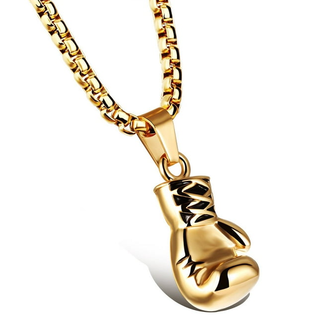 Pendentif Chaîne Gant de Boxe Punk en Acier Inoxydable pour Hommes et Femmes, Doré (Femmes)