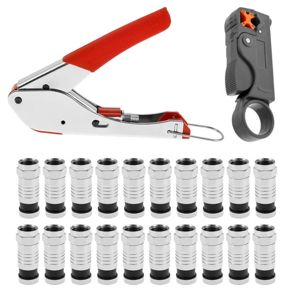 Coax Cable Crimper Tool Kit Efficient Coaxial Cable Compression Tool Kit with 20 Pcs F Type Connector for Home Theater Satellite System