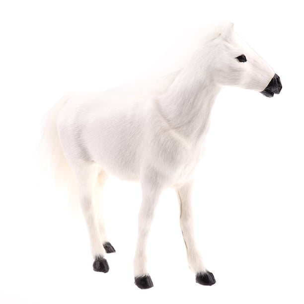 Figura de animal modelo de caballo de simulación, adorno para el hogar, muñeco de peluche para niños Blanco