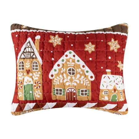 Greenland Home Fashions Gingerbread Lane Reversible Pillow Sham, Holiday, King