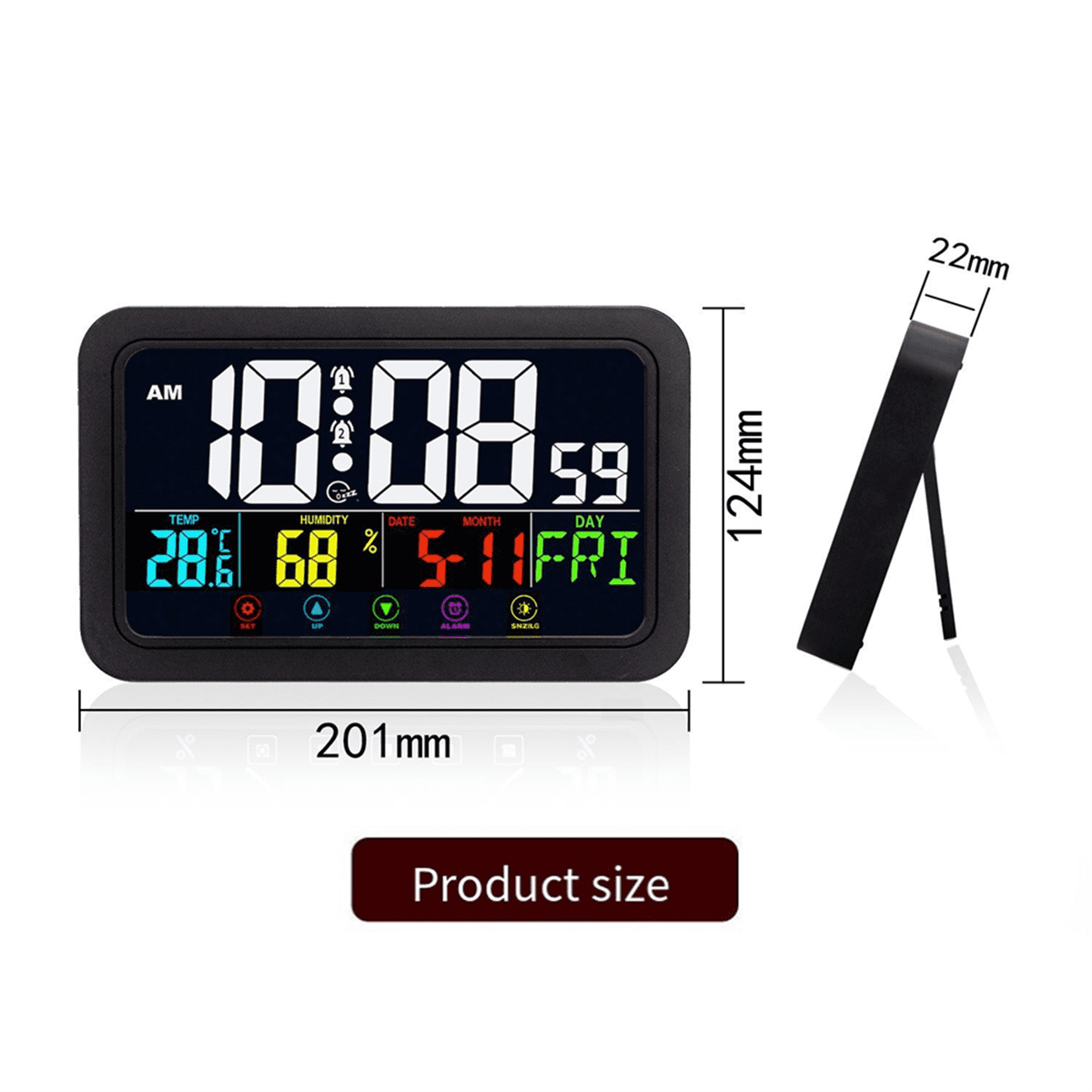 Digital Wall Clock, Digital Clock Battery Operated,8 Inch Desk Clock with Temperature Humidity Day Date Black