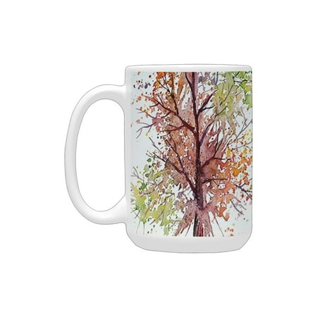 

Farm House Decor Collection Watercolors Fall Season Representation with Splash Features over Tree wi Ceramic Mug (15 OZ) (Made In USA)