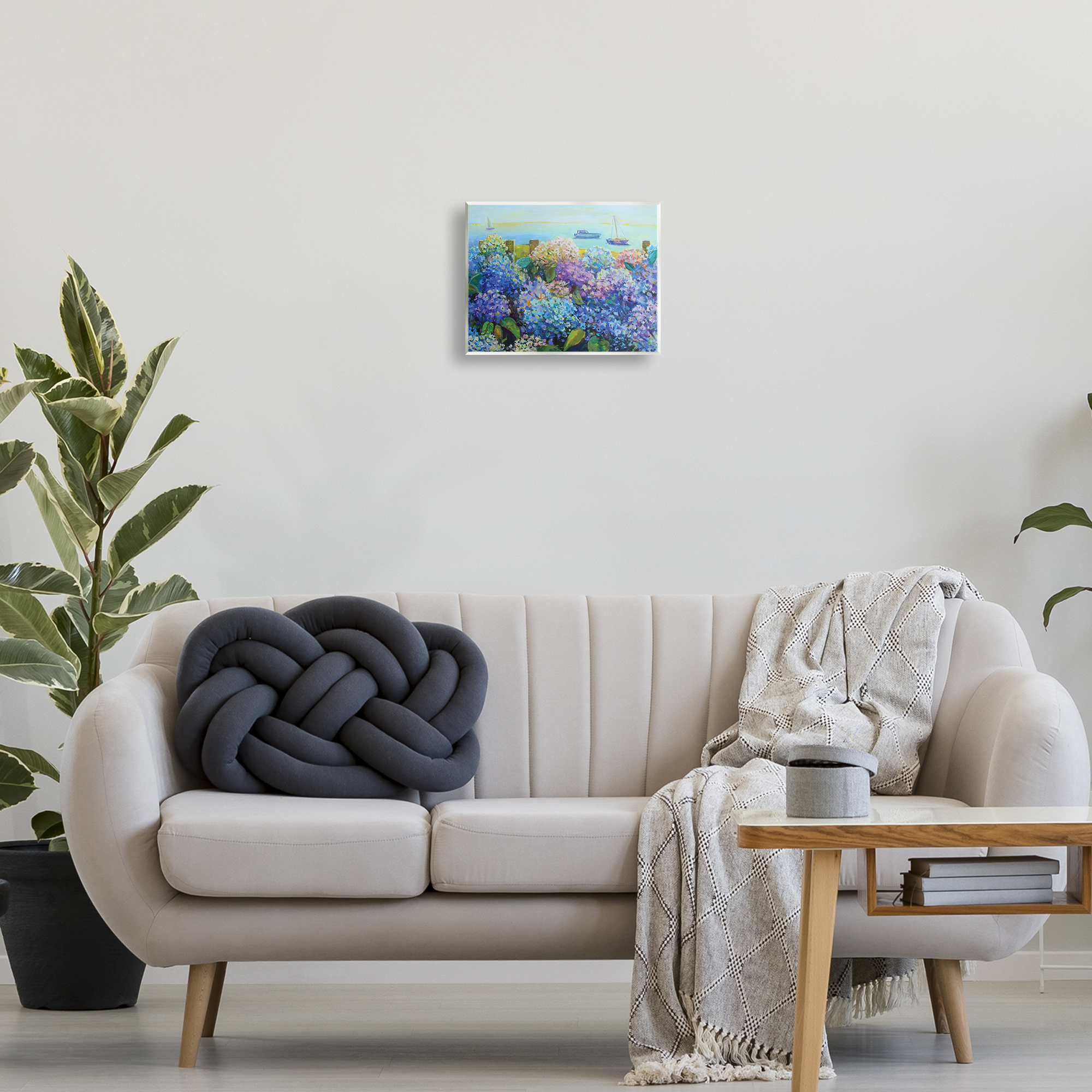 Stupell Industries Hydrangea By The Sea Landscape Painting Unframed Art Print Wall Art, 14 x 11