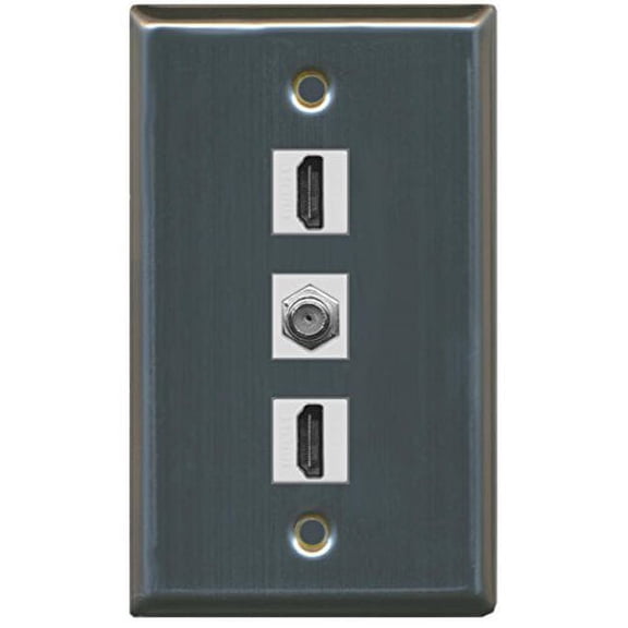 RiteAV - 2 Port HDMI and 1 Port Coax Cable TV- F-Type Wall Plate - Stainless Steel