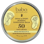 Babo Botanicals Swim & Sport Mineral Sunscreen Balm, SPF 50, Fragrance Free, 2 oz (56 g)