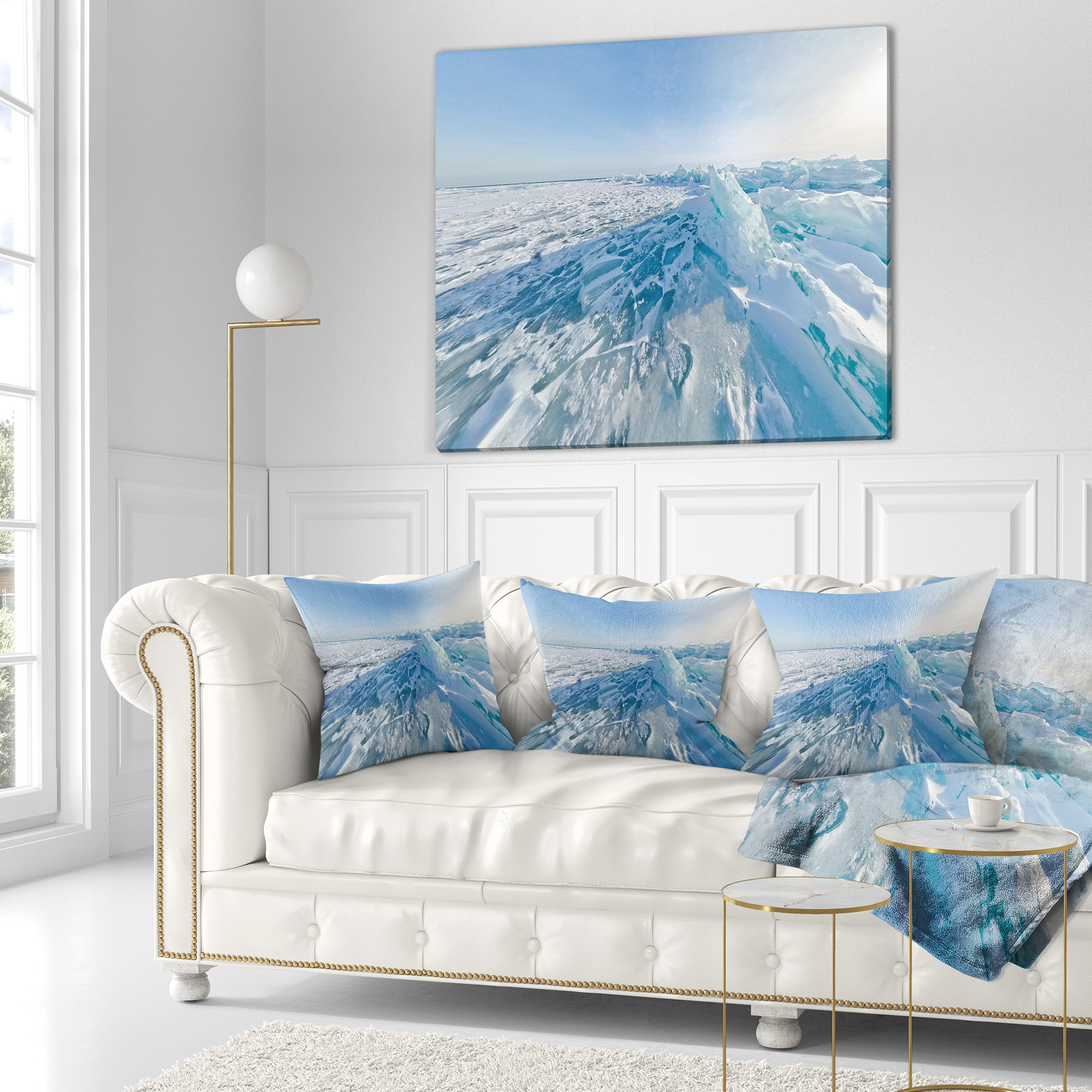 Designart Ice Hummocks in Lake Baikal Siberia - Landscape Printed Throw Pillow - 16x16