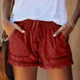thumbnail image 2 of PUYAHG Women's Jeans Shorts Fashion Bottom Pocket High Waist Lace Hem Loose Fit Drawstring Short Pants,Z1 Red,XXL, 2 of 6