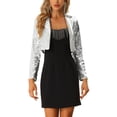 thumbnail image 1 of INSPIRE CHIC Blazer Ouvert pour Femmes Col Cranté Manches Longues Veste à Paillettes Argent P, 1 of 5