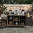 thumbnail image 2 of HMSHA Îlot de Cuisine Extérieur, Chariot de Bar Roulant et Armoire de Rangement, Table de Gril Extérieur en Bois Massif Style Ferme avec Dessus en Acier Inoxydable, Porte-Épices, Porte-Serviettes pour Cuisine et Barbecue, Brun Foncé, 2 of 12