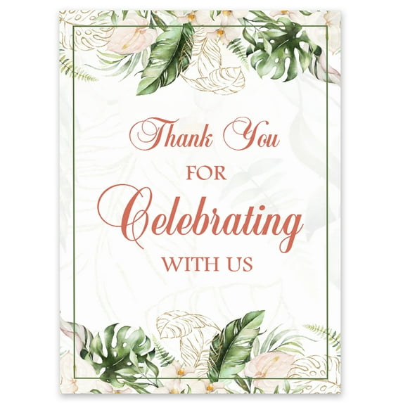 Darling Souvenir MADE WITH LOVE Tropical Leaves,Thank You For Celebrating With UsWelcomeSignIdeal For Anniversary, Wedding, Birthday Party Supplies- 18x12
