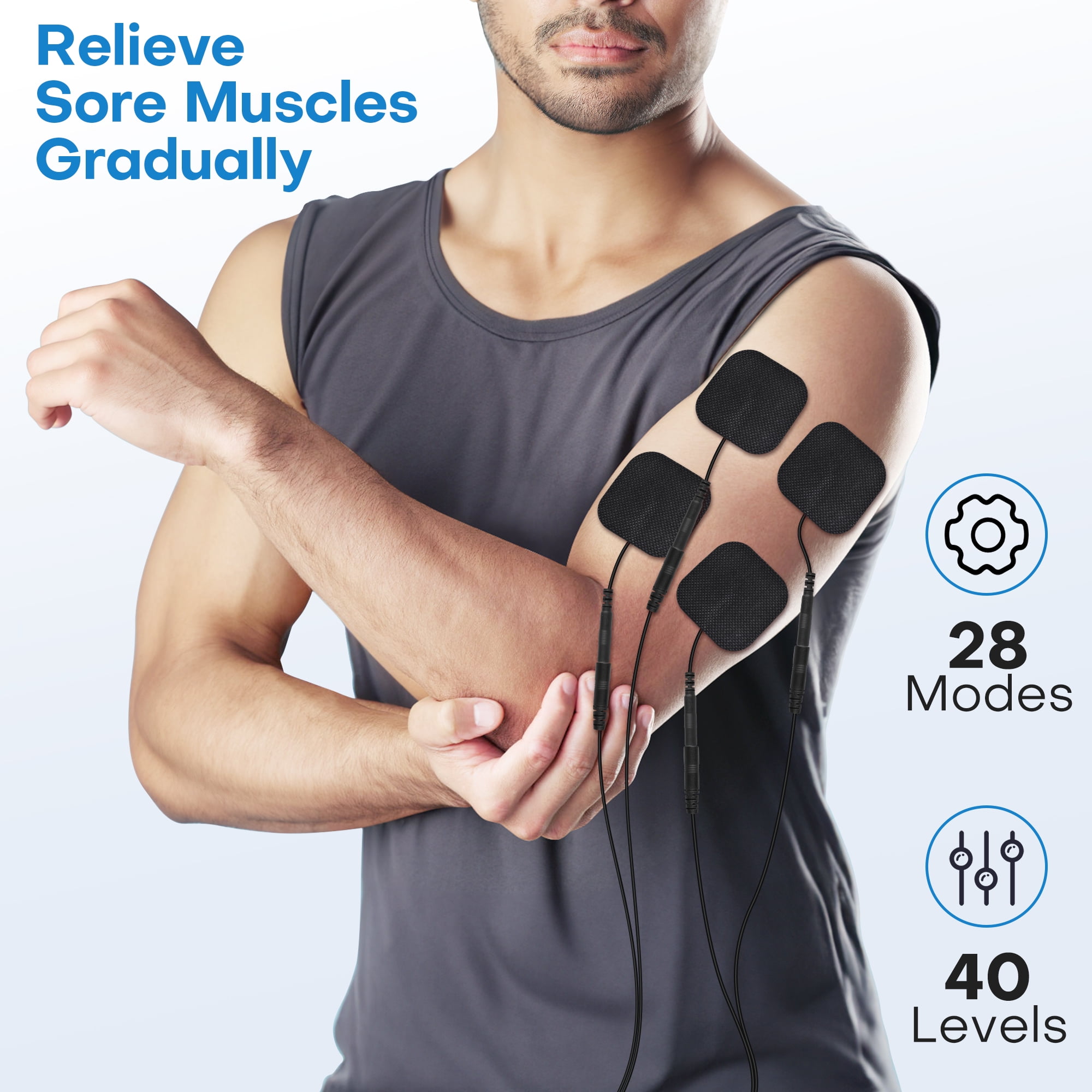 INSMART TENS Unit Rechargeable Muscle Stimulator-Electrode Wireless Massager EMS Dual Channel with 10 Reusable Electrode Pads 28 Modes for Back Neck Pain Muscle Therapy Pulse Massager(All-New)