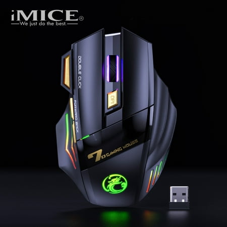 IMICE7 button double click free 2.4G mute rechargeable colorful breathing light wireless game mouse