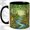 Black, variant on Fox Forest Coffee Mug, Stained Glass River Art, Woodland Daily Tea Sips