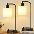 thumbnail image 1 of Juego de 2 lámparas de mesa industriales con puertos USB C+A y tomacorriente, totalmente regulables, para dormitorios, mesita de noche, lámpara de escritorio con pantalla de vidrio para lectura, sala, 1 of 9