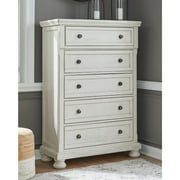 Ashley Furniture Robbinsdale 5-Drawer Wood Chest in Antiqued White