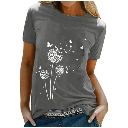 

QJYINGYI Short Sleeve Round-Neck Blouses & Shirts Maternity Tank Top WOMA245 Women Casual Printing Shirts Short Sleeve Loose Tee Tops Tunic Blouse Grey XXL